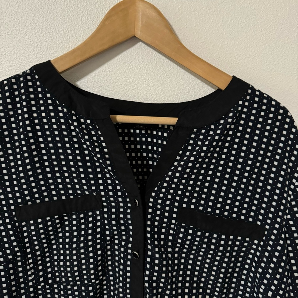Notations Geometric Square Print Blouse Button Fr… - image 3